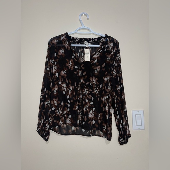 NWT Anthropologie Cloth and Stone Dark Romantic Black Brown Floral Blouse XXS - Picture 5 of 9